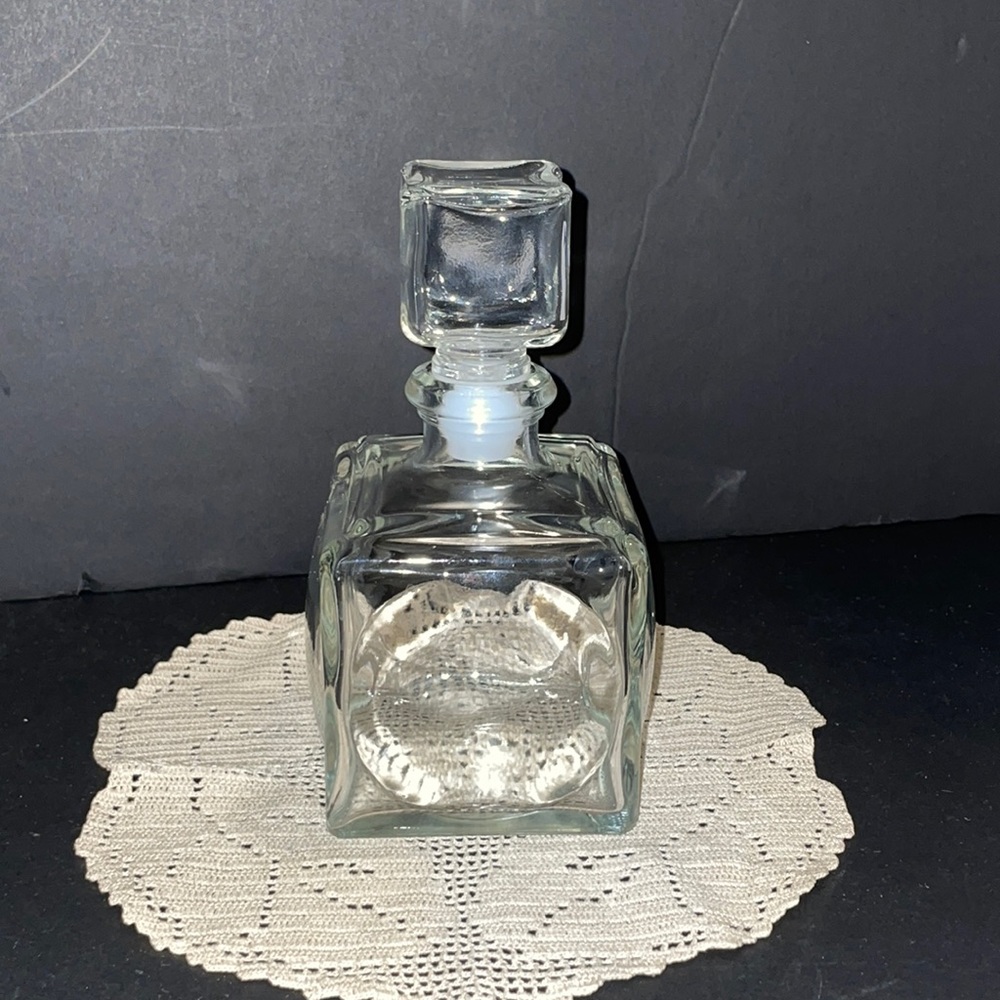 Decanter Square Clear Glass Liquor 6.5” Barware Collectible Decor